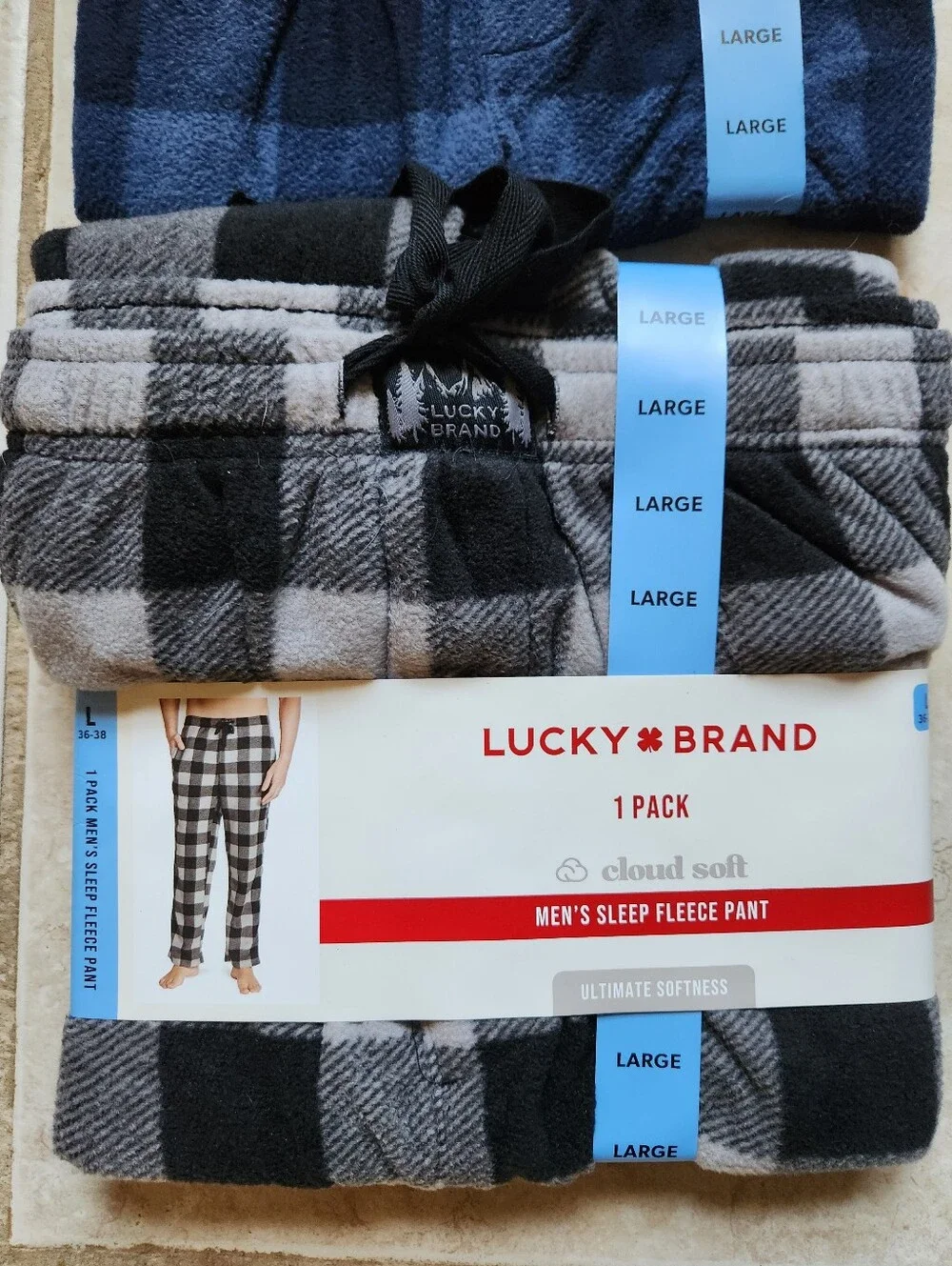 NWT Lucky Brand Mens Cloud Soft Fleece Sleep Pants Large Lot 2 Buffalo Plaid